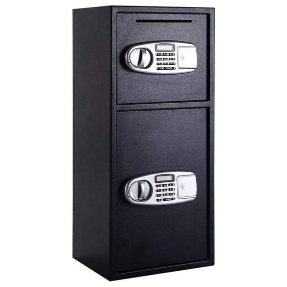 Digital Safe Box, Double Door Security Depository Drop Box, Drop Slot Safes with Separate Keypad and Emergency Keys for Gun Cash Jewelry Document, 14 x 12 x 31.5 Inches, Black