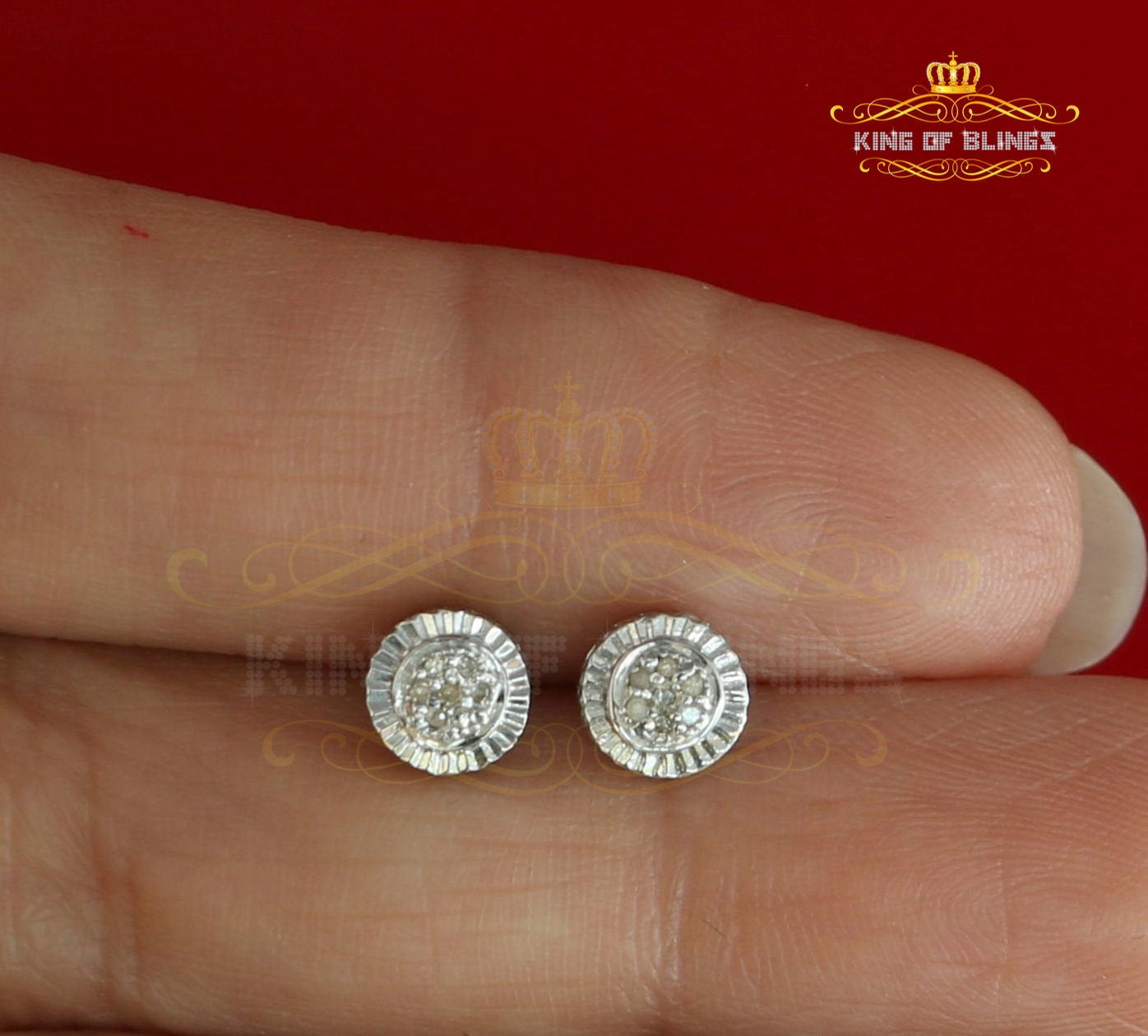 King of Bling's 925 Sterling Silver 0.05ct Diamond For Women's/ Men's White Stud Round Earrings