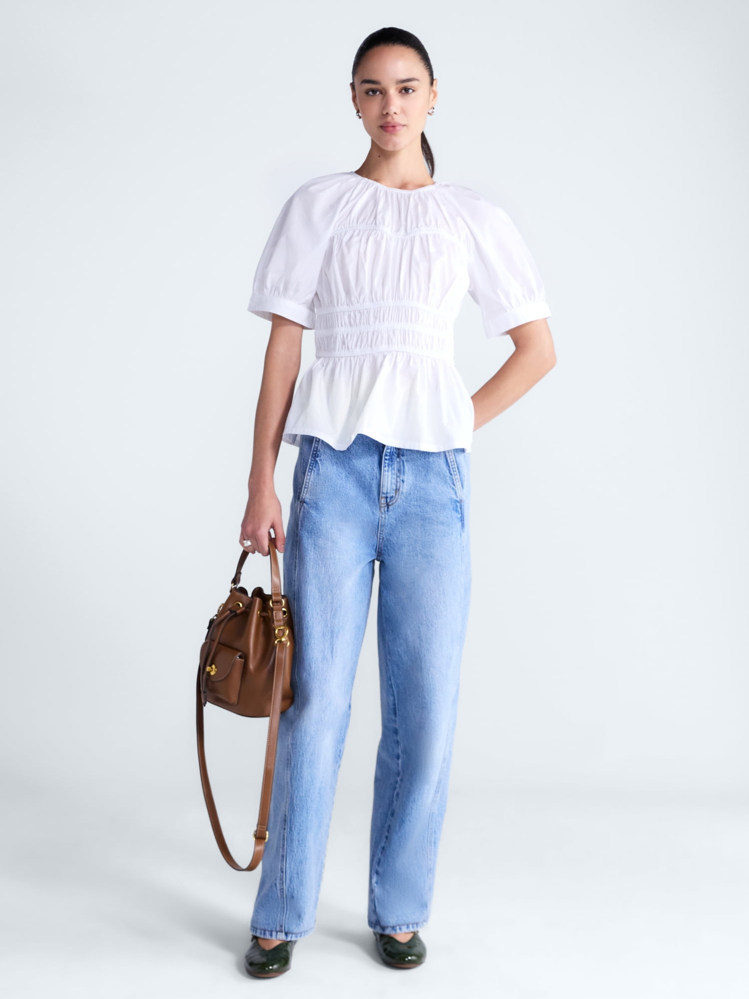 Free Assembly Women's Smocked Cotton Top with Peplum Hem, Sizes XS-XXL