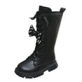 thumbnail image 5 of Girls Knee High Boots Sweet Pearl Bowknot Lace up Side Zipper Winter Tall Booties Waterproof Leather Chunky Heel Mid Calf Boots Black 13.5 Little Kids, 5 of 5