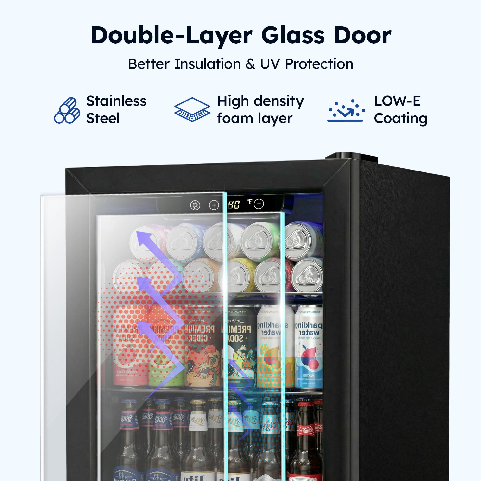 Simzlife 68 Can Beverage Refrigerator，1.9 Cu.ft Beverage Cooler with Glass Door, Mini Fridge for Home/Office/Bar,Black