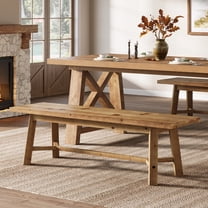 Finmind 55.12-inch Solid Wood Dining Bench, Farmhouse Long Kitchen Bench with Strengthened Legs for Dining Room, Kitchen, Living Room, Brown