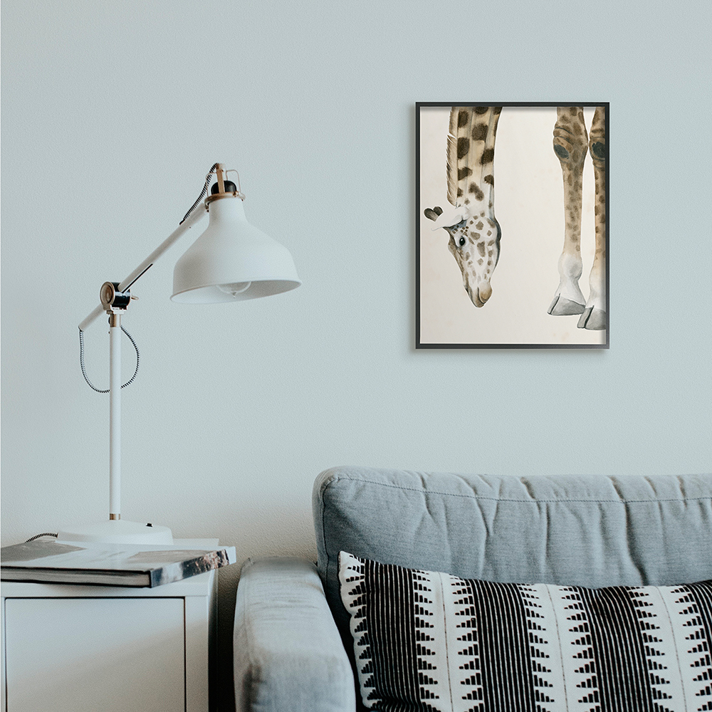 Stupell Industries Giraffe Grazing Safari Animal Hoof Detail Black Framed by Grace Popp