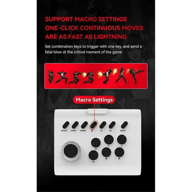 Wireless Joystick Controller Arcade Fighting Game Fight Stick Gaming Joystick for PS3///Switch/PC/Android White+Black