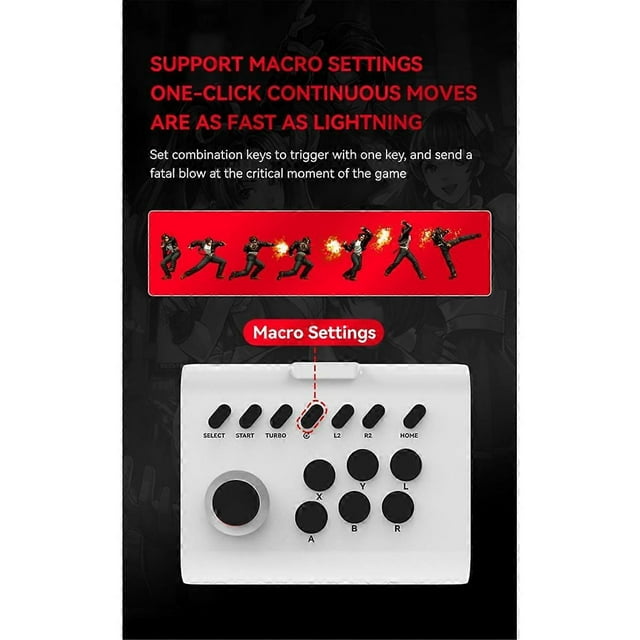 Wireless Joystick Controller Arcade Fighting Game Fight Stick Gaming Joystick for PS3///Switch/PC/Android White+Black