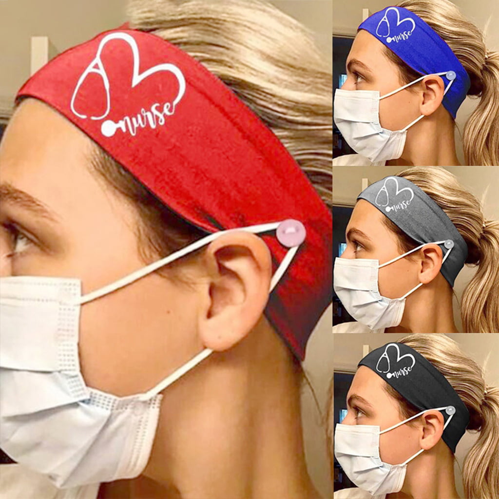 Unisex Nurse Button Headband Cute Stethoscope Heart Print Protect Ear Headwraps 