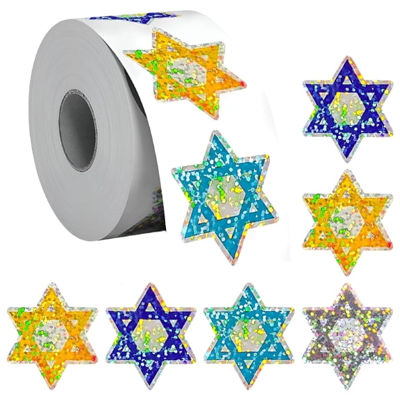 CCOCC 500 Pcs Hanukkah Stickers Roll - Star Stickers Waterproof Self-Adhesive Decals for Holiday Envelope Journal Decor Decorating Stickers