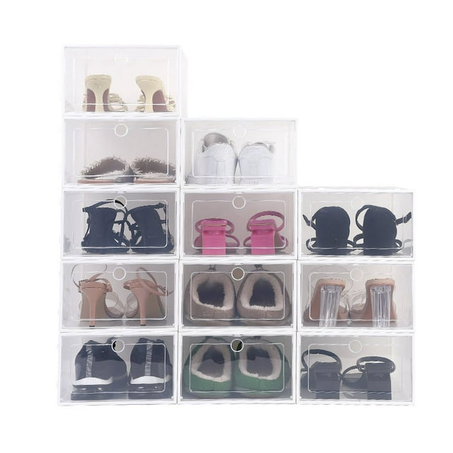 12 Pack Shoe Storage Box,Clear Shoe Boxes Stackable Shoe Organizer For ...