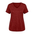 thumbnail image 6 of Sevevn Women's V-neck Center Hollow Fashionable Solid Color Plus Size Short Sleeved T-Shirt Red XL, 6 of 6