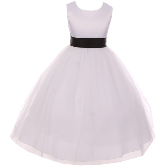 Toddler Girl Satin Customizable Big Bow Communion Wedding Flower Girl Dress Black 2 KD 411 WT BNY Corner
