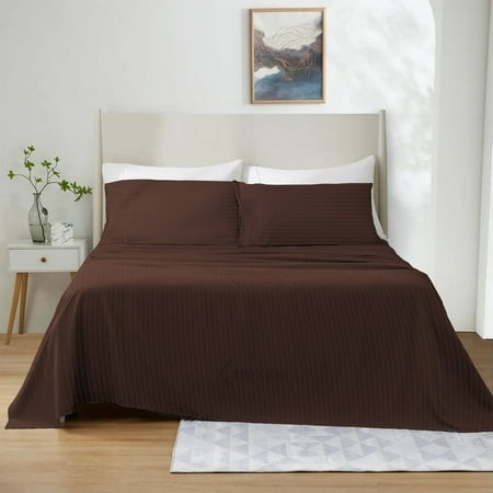 1000 Thread Count 4 Piece Quality Sheet Set 15 Inch Deep Pocket 100% Egyptian Cotton Color Colclate Stripe Size Full