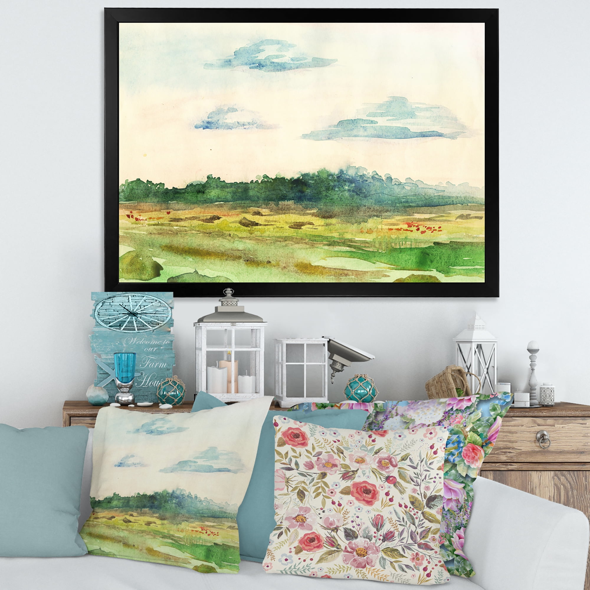 Designart 'Summer Landscape Of Green Blossoming ' Traditional Framed Art Print