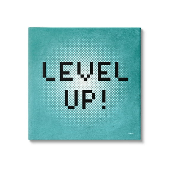 Stupell Industries Level Up Vintage Pixels Typography Painting Gallery Wrapped Canvas Art Print Wall Art, 17 x 17
