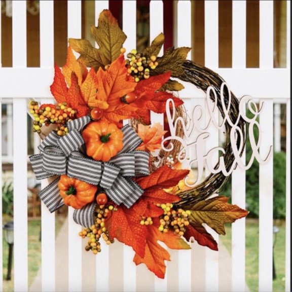Couronne d'Automne 18 Pouces Couronne d'Automne pour Porte d'Entrée Extérieure Idéale pour l'Automne & l'Halloween & l'Action de Grâce