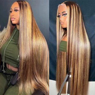 28 Inch Blonde Lace Front Wig Human Hair Bone Straight Human  display picture 3