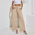 thumbnail image 1 of Pantalones holgados con cordón, pantalones de pierna ancha para mujer, pantalones de playa con cintura elástica, pantalones casuales de cintura alta, compactos y livianos, 1 of 7