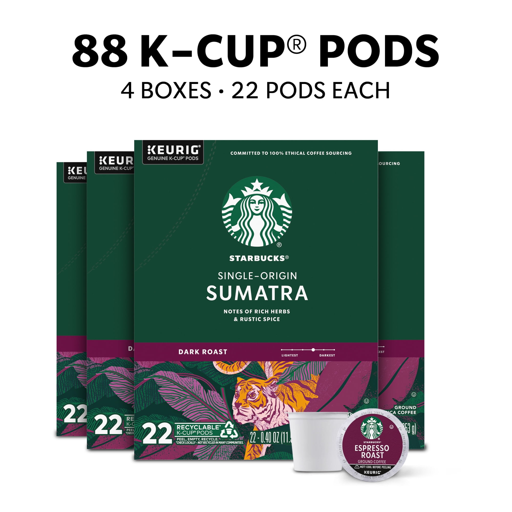 Starbucks Single-Origin Sumatra, Dark Roast Keurig K-Cup Coffee Pods, 100% Arabica, 88 Count