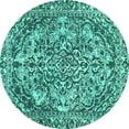 thumbnail image 1 of Ahgly Company Machine Washable Indoor Round Abstract Turquoise Blue Modern Area Rugs, 4' Round, 1 of 4