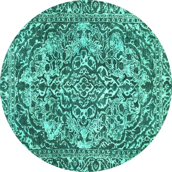 Ahgly Company Machine Washable Indoor Round Abstract Turquoise Blue Modern Area Rugs, 4' Round