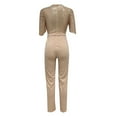 thumbnail image 6 of ZAZYULZ Charming Women's Round Neck Medium Sleeved Waistband Loose Fitting Wide Leg Sequin Jumpsuit(Beige,Xxl), 6 of 6