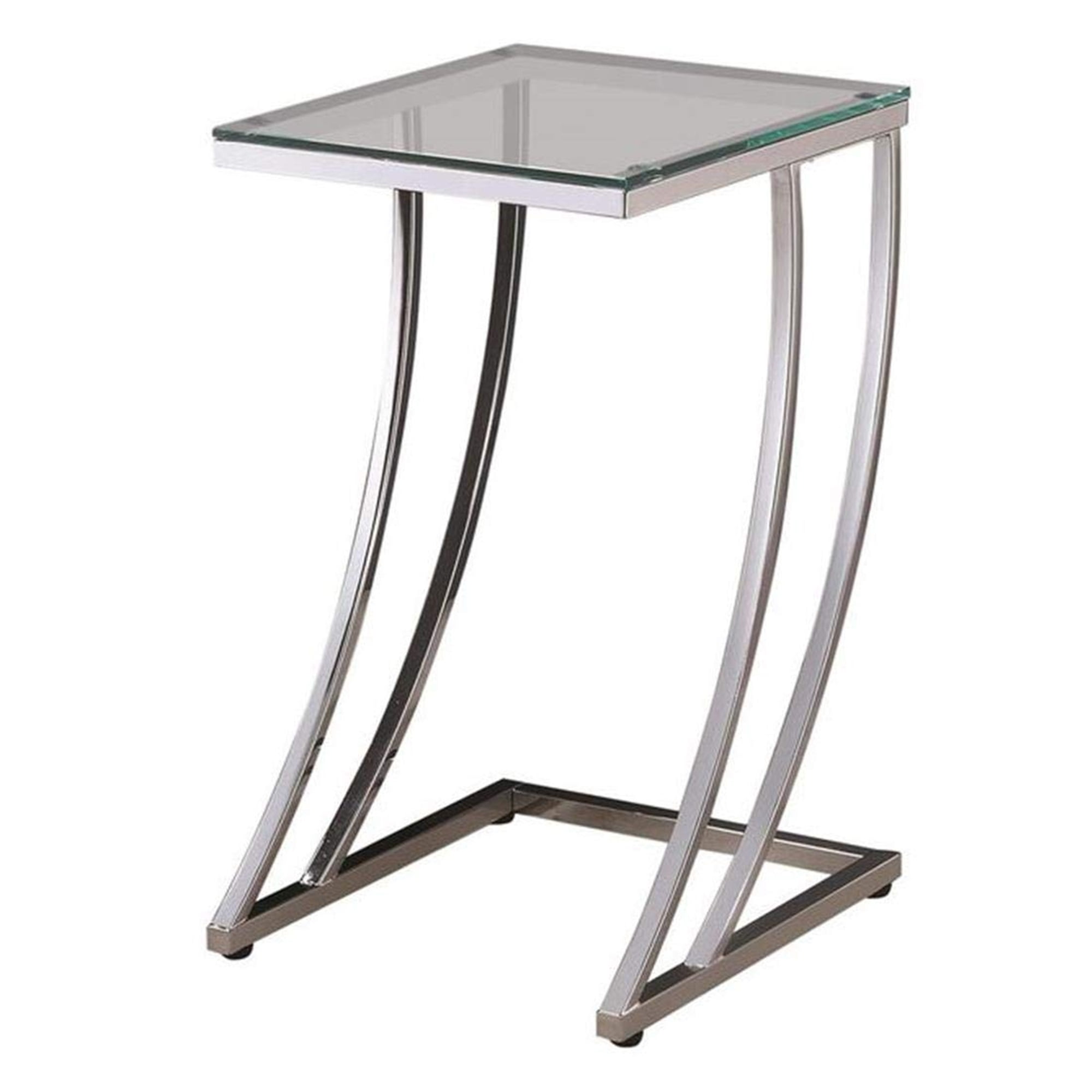 Contemporary Metal Accent Table With Glass Top, Clear And Silver