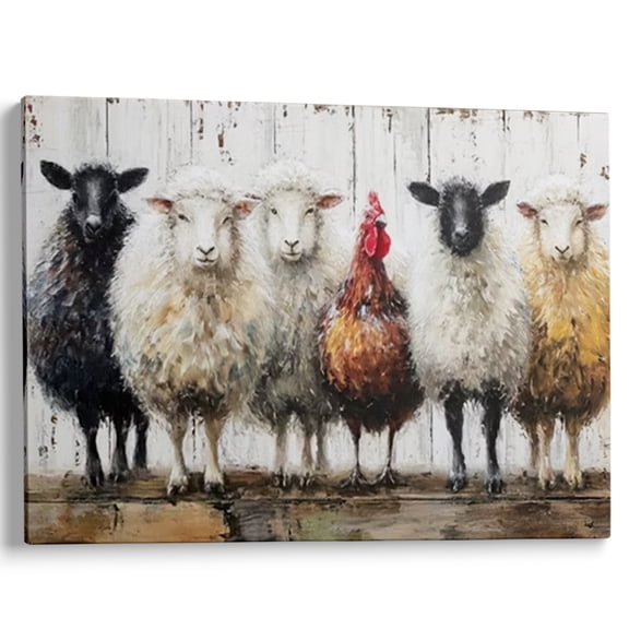 Wallume Store Sheep Rooster Farm Animal Lineup Canvas Wall Art - Affordable Stylish Farmhouse Home Decor