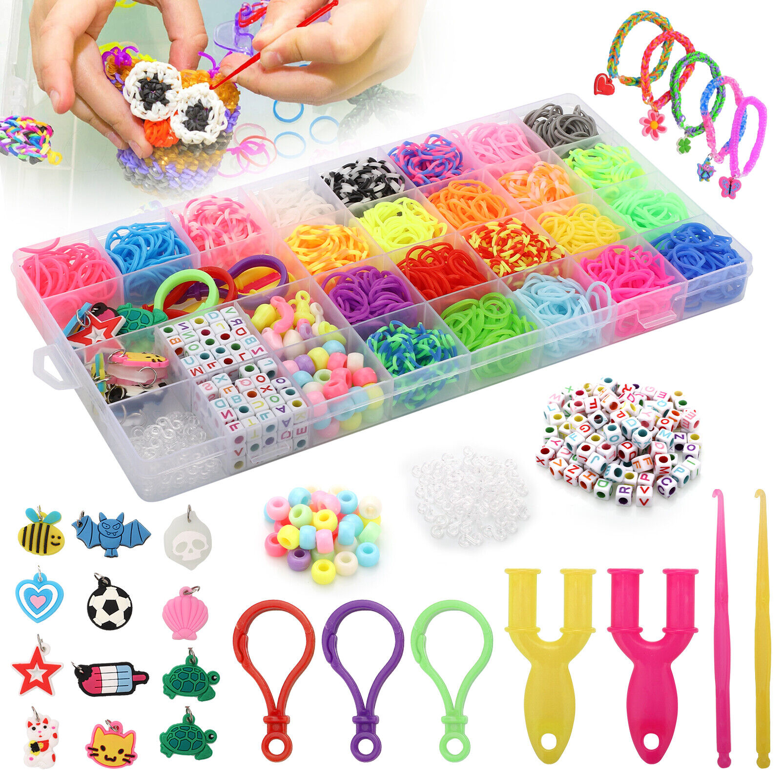 32 Grids Rainbow Rubber Band Handmade Bead Set Bracelet Making Kit 23