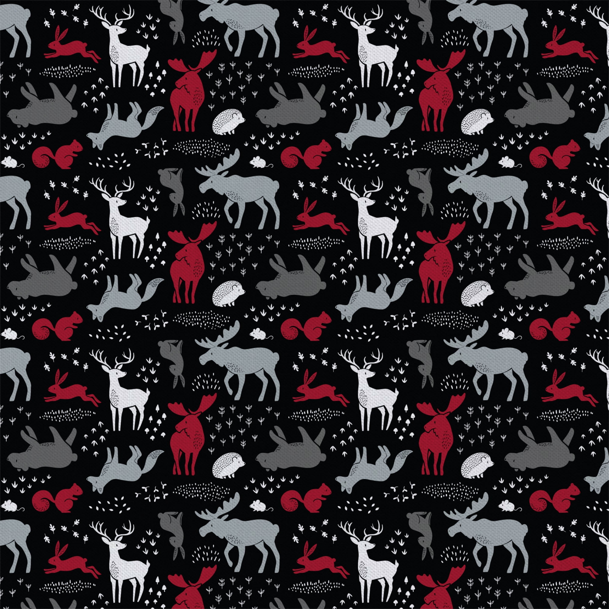 (2 pack) Eugene Textiles Premium Hudson Forest Animals Print , Width 44' 100% Cotton Fabric, Black color