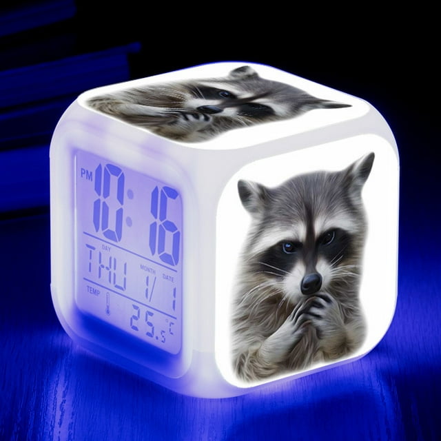 Réveil Animal Raton Laveur avec Horloge Carrée à Changement de Couleur à LED - un Réveil de Bureau Personnalisé et Créatif