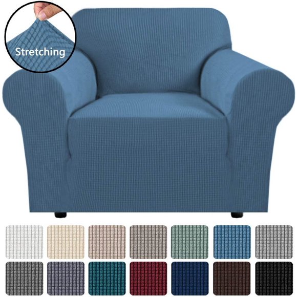 Stretch Chair Slipcover Sofa Cover Furniture Protector Cover High Spandex Small Checks Knitted Jacquard Sofa Cover Chair Covers for Living Room (Armchair 32"-48", Grey)