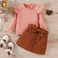 thumbnail image 5 of Kaprioy Baby Girl Fall Winter Clothes Baby Girl Outfits Ruffles Long Sleeve Ribbed Knitted Turtleneck T Shirt Tops Solid Bow Skirt Baby Girls Clothing Sets, 5 of 9