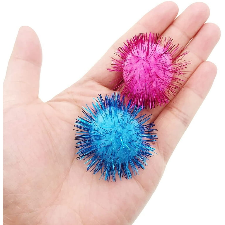  RIMOBUL 100PCS 1.5 INCH Cat Toy Balls Extra Large Sparkly  Cat's Favorite Chase Glitter Ball Toy Sparkle Pom Pom Balls : Pet Supplies