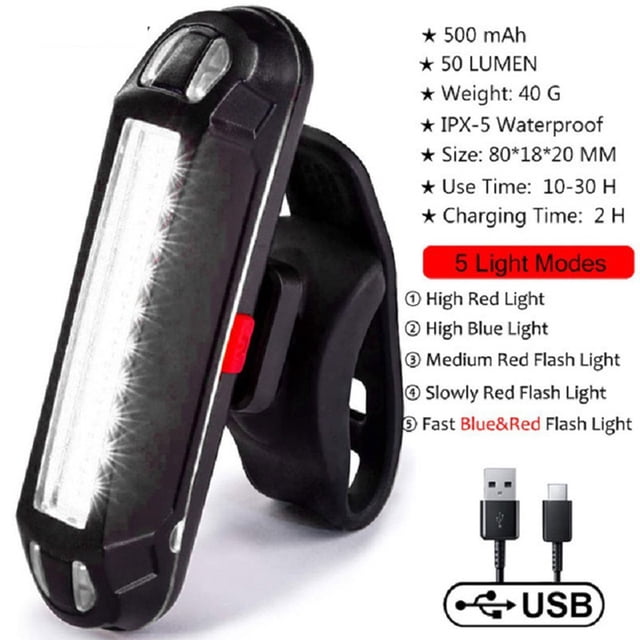 Bike Tail Light LED Bike Front Rear Light Bicycle Waterproof USB Rechargeable Mountain Riding Cycling Tail Lamp Bicycle Light
