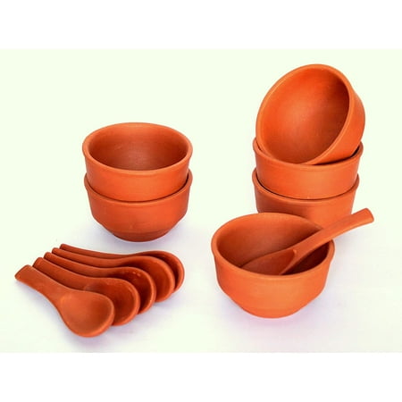 

KLEO - Re-usable Soup Bowls & Spoons - Set of 12 (6 Bowls & 6 Spoons) | Terracotta Soup Bowls Set | Clay - Brown