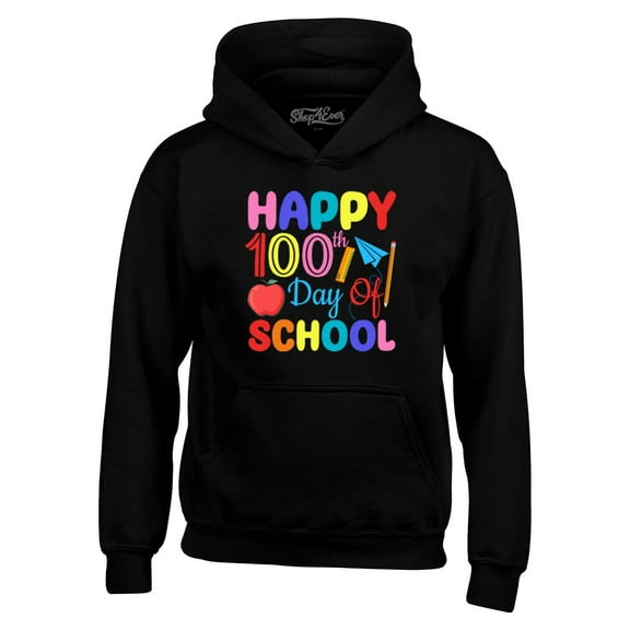 Shop4Ever Men's Happy 100th Day of School Teacher Student Hooded Sweatshirt Hoodie XXXX-Large Black