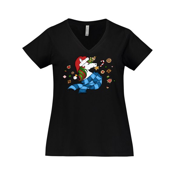 Inktastic Cute Christmas Unicorn with Cookies Women's Plus Size V-Neck T-Shirt