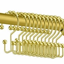 Siaomo Shower Curtain Rings Hooks,Stainless Steel,Rustproof,for Bathroom-Double Hooks-Set of 12,Gold