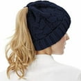 thumbnail image 6 of Ponytail Beanie for Women,Winter Warm Beanie Tail Soft Stretch Cable Knit Messy High Bun Hat, 6 of 7