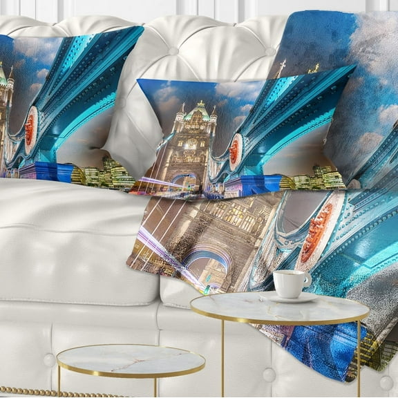 Designart Night over Tower Bridge in London - Cityscape Photo Throw Pillow - 12x20