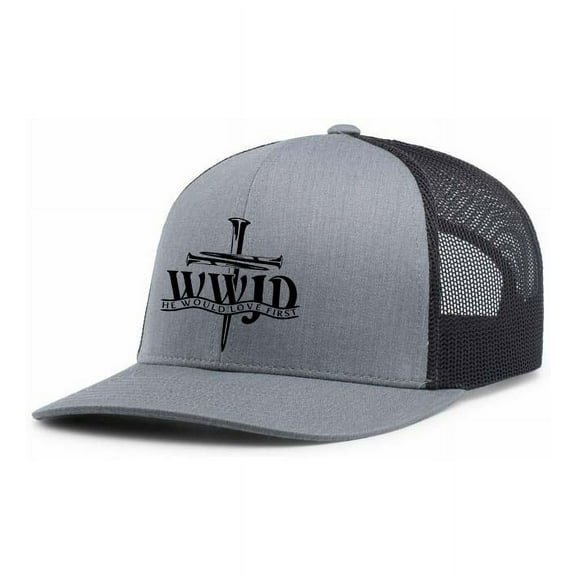 Mens Christian Hat WWJD He Would Love Mens Mesh Back Trucker Hat Baseball Cap-Heather Grey/Black