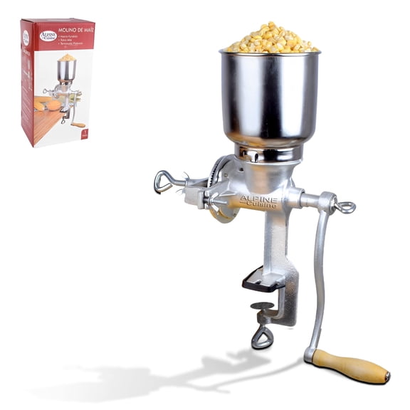Alpine Cuisine Cast Iron Corn Grinder 17 Inch with High Hopper, Grinder for Corn Coffee Food Wheat Oats Nuts Spices Seeds Herb Grinder Great for Restaurants Kitchens Bakery
