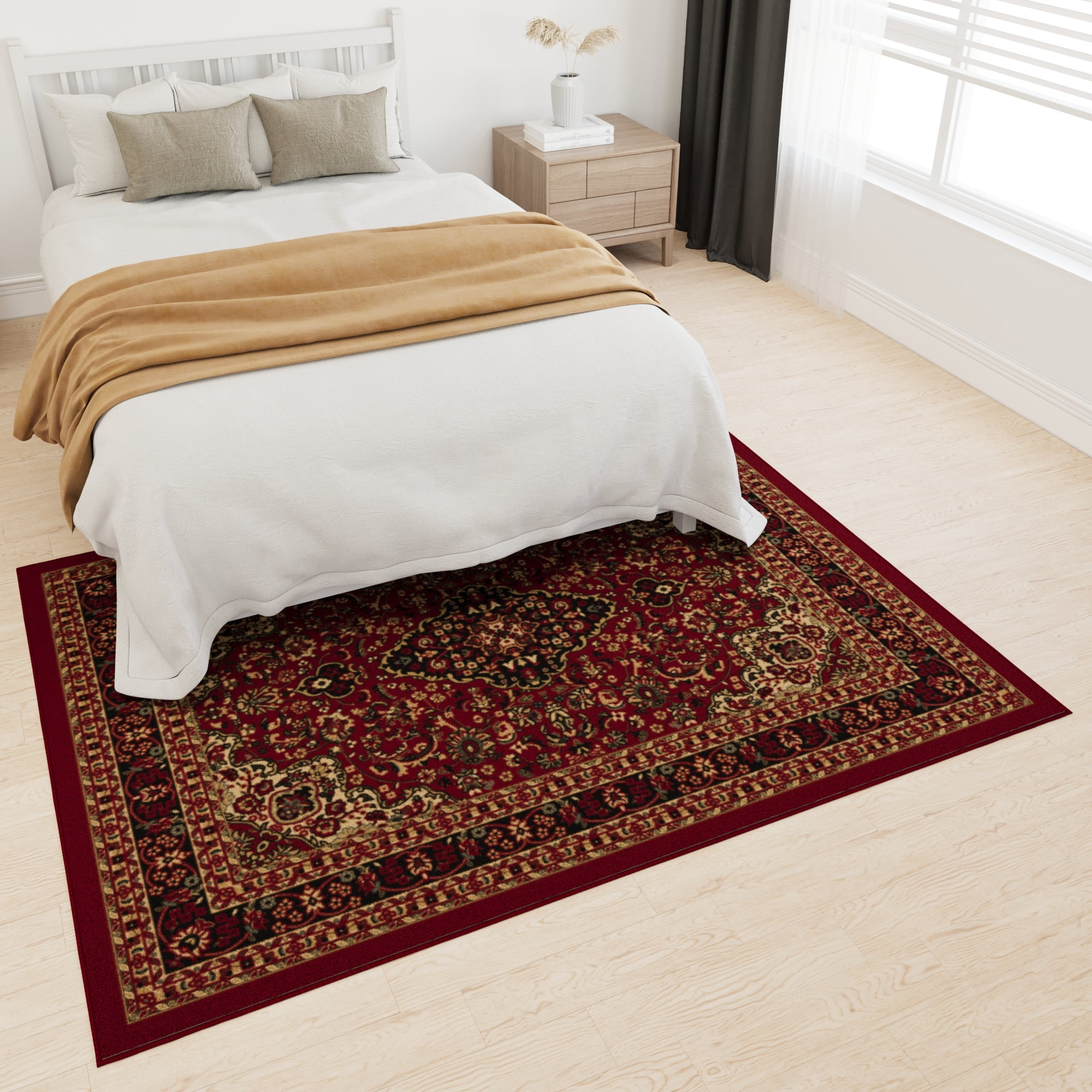 Ottomanson Medallion Area Rug 5' x 6'6" - Non Slip Low Pile Carpet, Red
