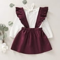 thumbnail image 6 of Sinhoon Toddler Kids Baby Girl Clothes Linen Suspender Skirt Set Long Sleeve Shirts Ruffle Dress Outfits, 6 of 6