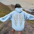 thumbnail image 2 of Oversize Hoodie for Women Angel Wing Print Long Sleeve Hooded Drawstring with Pocket Lightweight Sweatshirts Sky Blue, 2 of 6