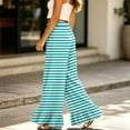 thumbnail image 5 of Striped Pants Women Baggy Elastic Waist Drawstring Flowy Gaucho Pants Summer Loose Fit Dressy Trousers with Pockets Cyan S, 5 of 6