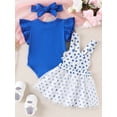 thumbnail image 3 of Biezeib Baby Girls Summer 3PCS Sets Flying Sleeve Romper Dot Print Suspender Skirt Headband Sets, 3 of 6