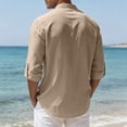 thumbnail image 4 of Men's Long Sleeve Cotton Linen Shirts Solid Color Faddish Stand Up Collar Button Down Pullover Shirt Casual Soft Comfort Workout T Shirts, 4 of 9