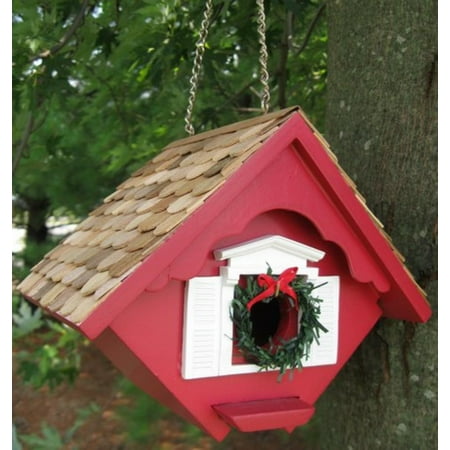 8" Fully Functional Charming Red Christmas Cottage Outdoor Garden Birdhouse