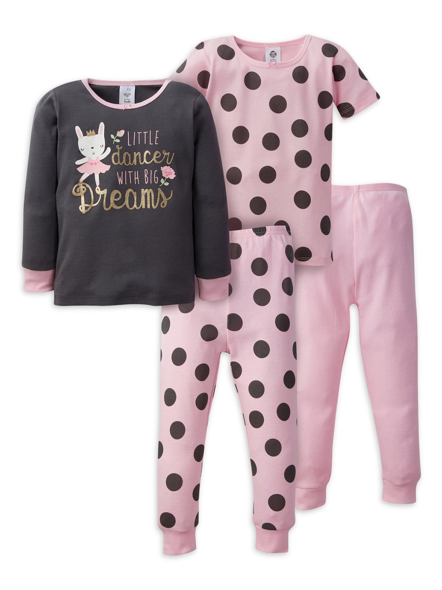 Gerber Baby Girl & Toddler Girl Snug Fit Cotton Pajamas, 4Piece Set