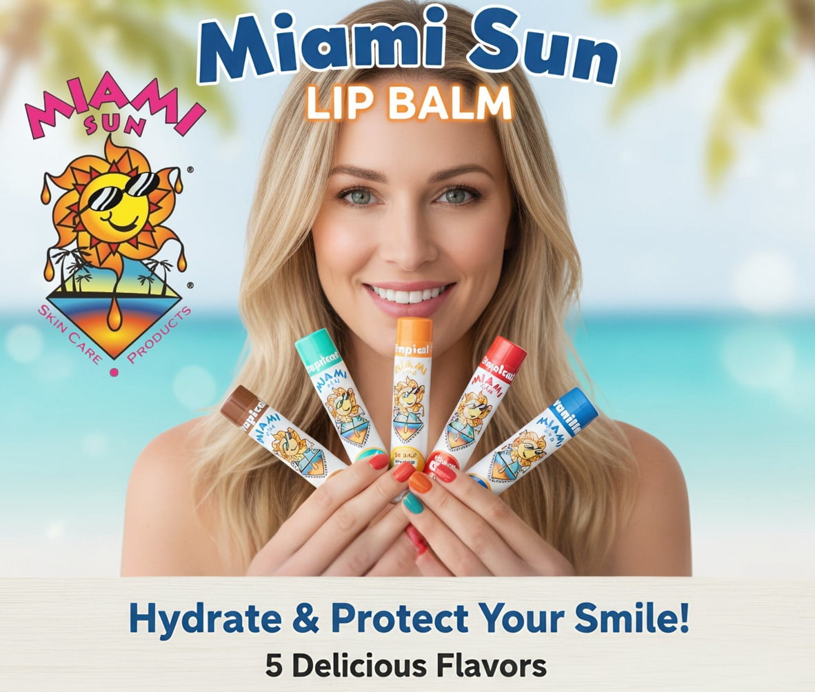 Miami Sun Variety Lip Balms, Mixed Natural & Tropical Flavor SPF 15, (20 Balms)